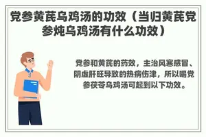 党参黄芪乌鸡汤的功效（当归黄芪党参炖乌鸡汤有什么功效）