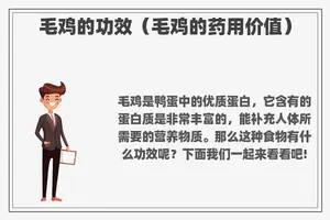 毛鸡的功效（毛鸡的药用价值）