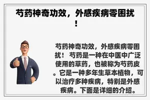 芍药神奇功效，外感疾病零困扰！