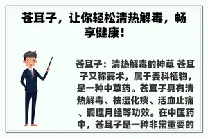 苍耳子，让你轻松清热解毒，畅享健康！