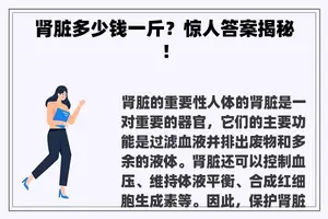 肾脏多少钱一斤？惊人答案揭秘！