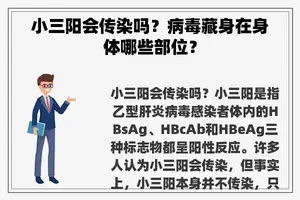 小三阳会传染吗？病毒藏身在身体哪些部位？