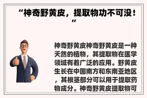 “神奇野黄皮，提取物功不可没！”