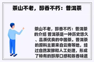 茶山不老，醇香不朽：普洱茶