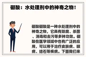 硼酸:水处理剂中的神奇之物! 硼酸:水处理剂中的神奇之物!