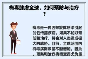 梅毒肆虐全球,如何预防与治疗? 梅毒肆虐全球,如何预防与治疗?