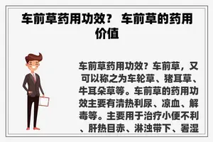 车前草药用功效？ 车前草的药用价值
