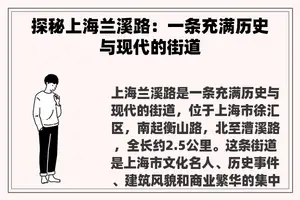 探秘上海兰溪路：一条充满历史与现代的街道