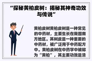 “探秘黄柏皮树:揭秘其神奇功效与传说” “探秘黄柏皮树:揭秘其神奇功效与传说”