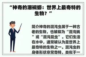 “神奇的溷裥蝣：世界上最奇特的生物？”