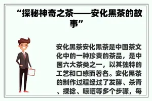 “探秘神奇之茶——安化黑茶的故事”