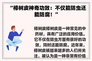 “樟树皮神奇功效：不仅能防虫还能防腐！”