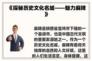 《探秘历史文化名城——魅力麻陴》