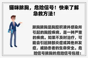 猫咪脓胸，危险信号！快来了解急救方法！