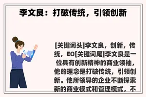 李文良：打破传统，引领创新