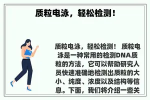 质粒电泳，轻松检测！