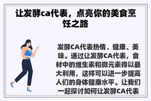 让发酵ca代表，点亮你的美食烹饪之路
