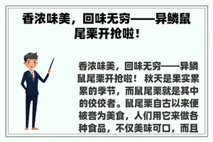 香浓味美，回味无穷——异鳞鼠尾栗开抢啦！