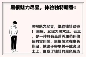 黑根魅力尽显，体验独特暗香！