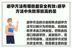 避孕方法有哪些最安全有效:避孕方法中失败率较高的是