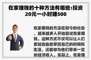 在家赚钱的十种方法有哪些:投资20元一小时赚500