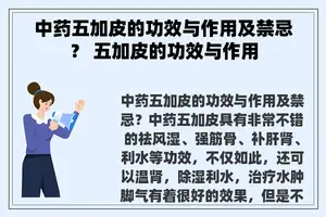 中药五加皮的功效与作用及禁忌？ 五加皮的功效与作用