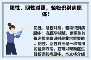 阳性、阴性对照，轻松识别病原体！