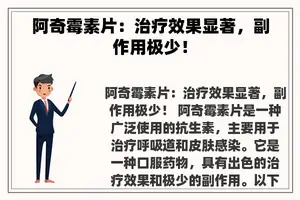 阿奇霉素片：治疗效果显著，副作用极少！