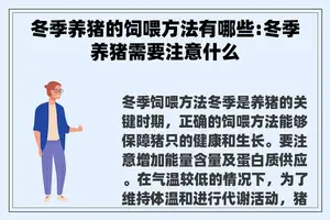 冬季养猪的饲喂方法有哪些:冬季养猪需要注意什么