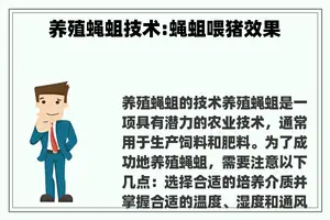 养殖蝇蛆技术:蝇蛆喂猪效果