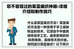 您不容错过的菜蓝编织神器:详细介绍和制作技巧