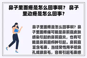 鼻子里面疼是怎么回事啊？ 鼻子里边疼是怎么回事？