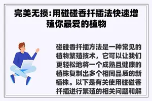 完美无损:用碰碰香扦插法快速增殖你最爱的植物