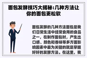 面包发酵技巧大揭秘:几种方法让你的面包更松软