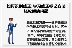 如何识别蜂王:学习蜂王标记方法轻松解决问题