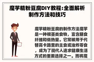 魔芋精粉豆腐DIY教程:全面解析制作方法和技巧