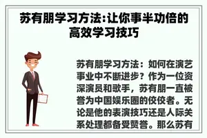 苏有朋学习方法:让你事半功倍的高效学习技巧