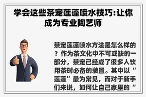 学会这些茶宠莲蓬喷水技巧:让你成为专业陶艺师