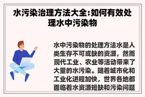 水污染治理方法大全:如何有效处理水中污染物