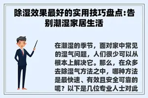 除湿效果最好的实用技巧盘点:告别潮湿家居生活