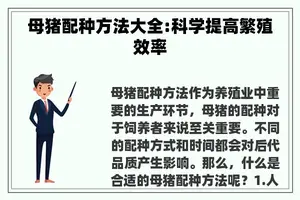 母猪配种方法大全:科学提高繁殖效率