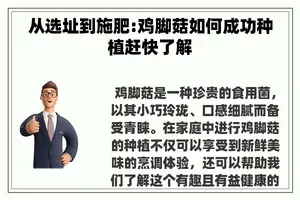 从选址到施肥:鸡脚菇如何成功种植赶快了解