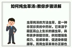 如何炖虫草汤:教你步骤详解