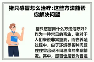 猪只感冒怎么治疗:这些方法能帮你解决问题