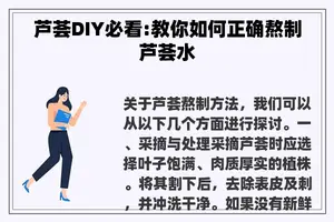 芦荟DIY必看:教你如何正确熬制芦荟水