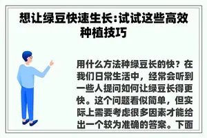 想让绿豆快速生长:试试这些高效种植技巧