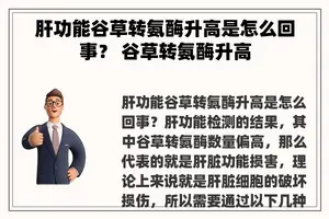 肝功能谷草转氨酶升高是怎么回事？ 谷草转氨酶升高