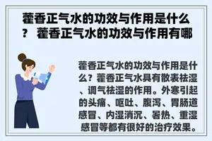 藿香正气水的功效与作用是什么？ 藿香正气水的功效与作用有哪些？