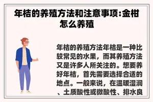 年桔的养殖方法和注意事项:金柑怎么养殖