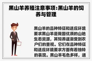 黑山羊养殖注意事项:黑山羊的饲养与管理